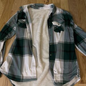 Rue21 Green and Cream Sherpa Shirt